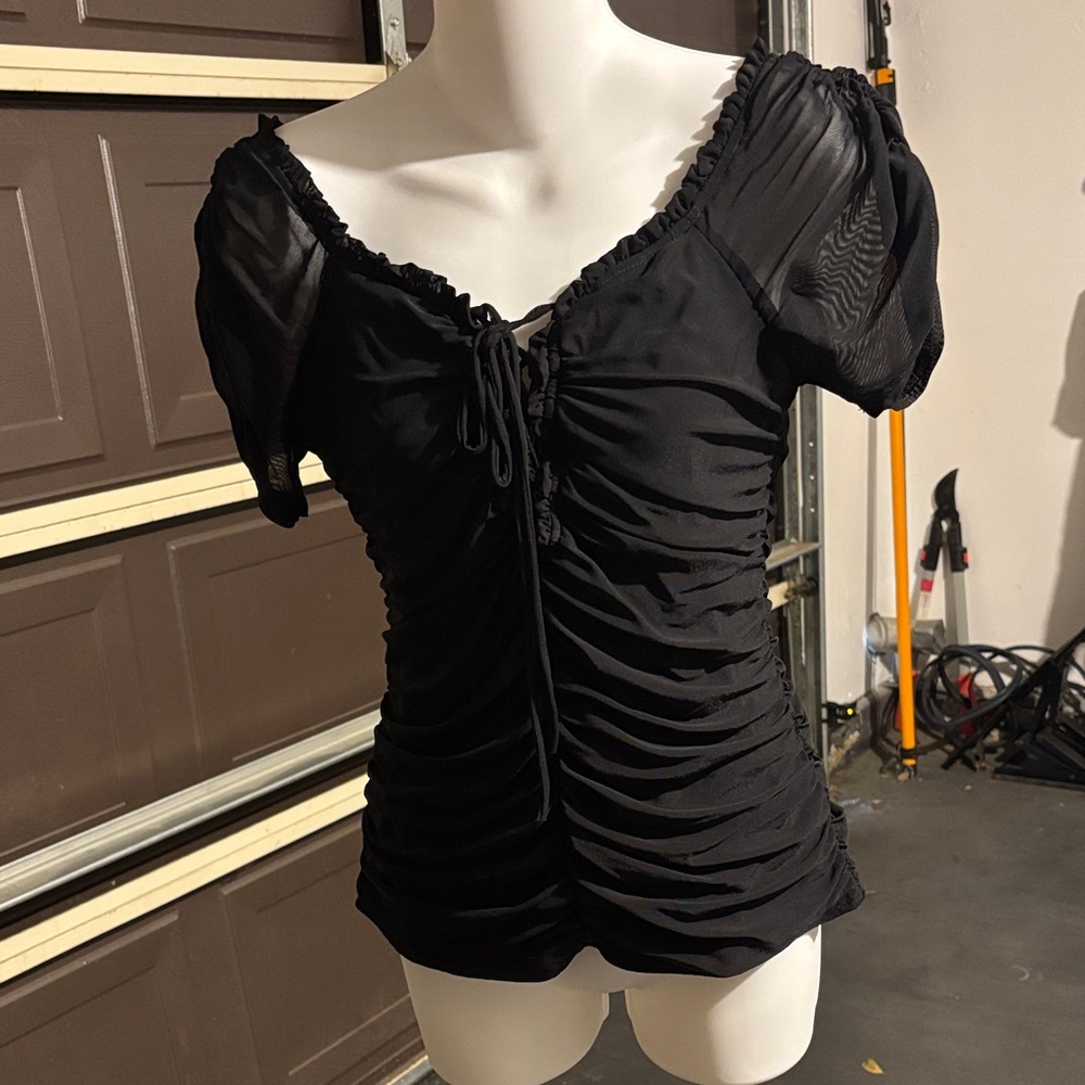 Chic Black Ruched Women's Blouse